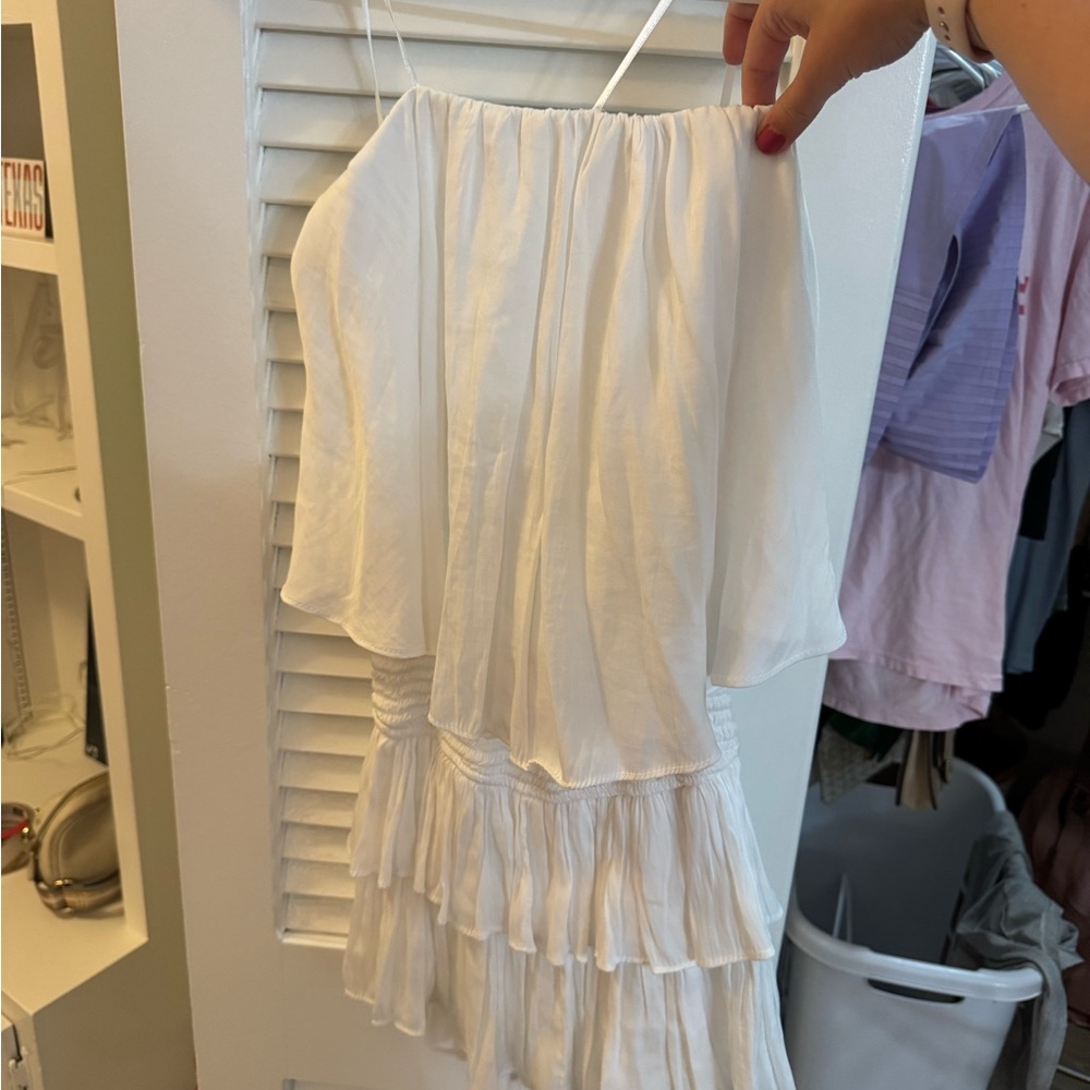 White Ruffled Strapless Dress